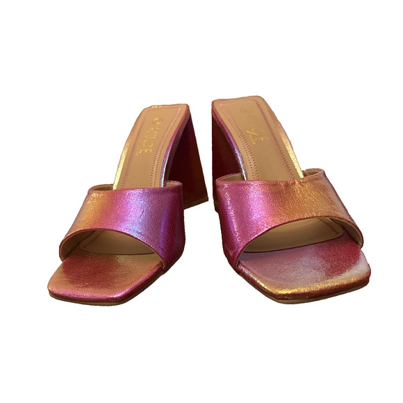 Rouge Y2K Square Toe Chunky Heel Slides Shimmer Pink Barbie Size 8 Bratz Party - Picture 1 of 6